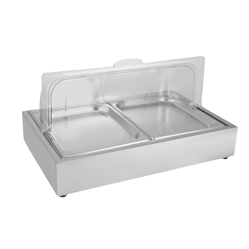 Ice Food Serving Display Tray with Clear Roll Top Cover 3L Countertop Buffet Cold Serving Cooler Platter w/ 2 Pans Ice Box Portable Arty Platter Dish Plate Case for Outdoor BBQs Parties