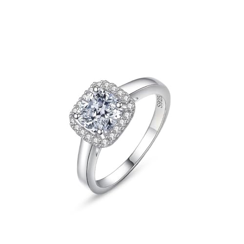 Bague Femme Argent et Pierre Blanche | Alliance Mariage Halo Carré Cadeau Idéal