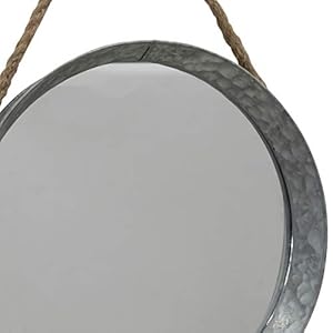 Stonebriar Rustic Round Galvanized Metal Mirror with Rope Hanging Loop Farmhouse Home Decor For Bathroom Bedroom and Living Room 119 Grey