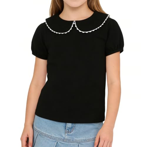 Image of LYSMuch Girl Short Sleeve Peter Pan Collar Shirt Kid School Polo Shirt