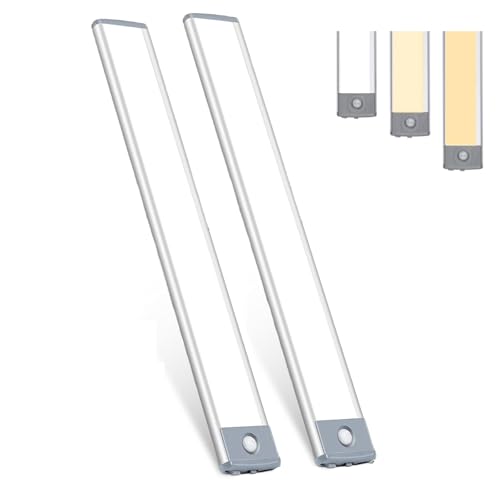 Deedlite Kleverlicht-Magnetische Bewegungssensor Lampe, 2 Stück USB-Aufladbare Led-Schrankleuchten mit Bewegungsmelder, Slim Design Dimmbare Unterbauleuchten für Küche, Kleiderschrank, Treppe
