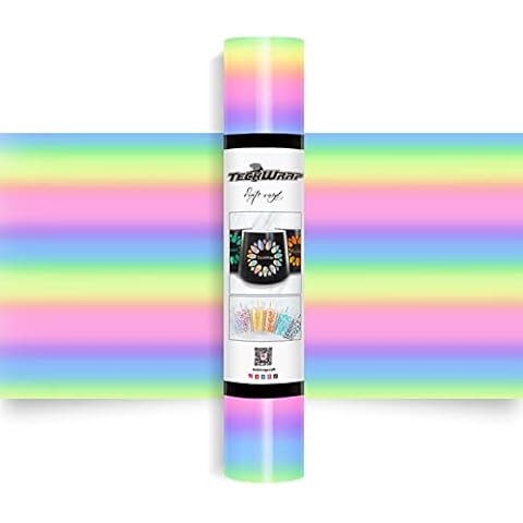 TECKWRAP Holographic Vinyl Glossy Candy Color Adhesive Vinyl for Craft Cutter 12" x 5ft, Pastel Rainbow Cover