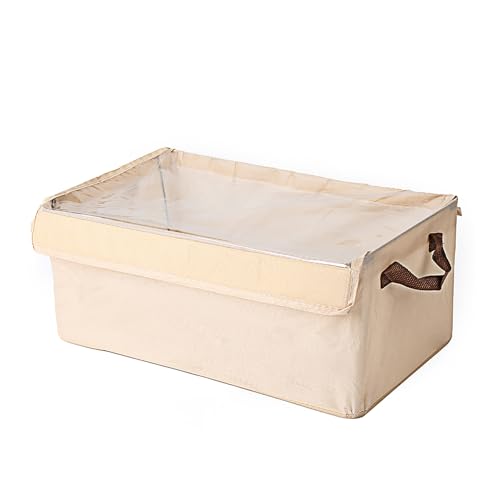 House of Quirk Durable Linen Closet Organizers Clothing and Foldable Flip Storage Baskets, Rectangle Storage Boxes for Pants, Jeans, Shirt, Sweaters,Socks (Pack 1, Beige)