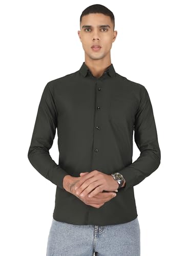 Image of Mens Cotton Lycra Full Sleeve Slim Fit Semi-Formal Shirt | Textured Pattern | Curved Hem