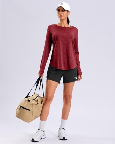 Lightweight Long Sleeve Workout Tops for Women Athletic Running Shirts (Red,XL) - image 6