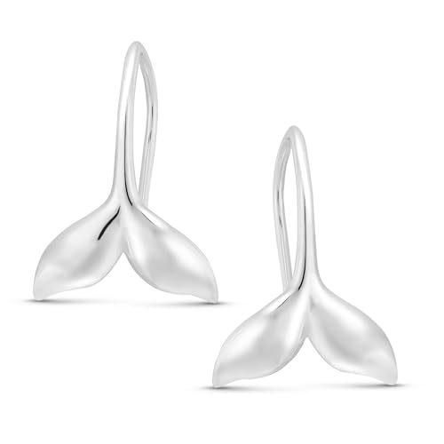 AeraVida Dainty Magical Sea Lover .925 Sterling Silver Whale Tail Animals Dangle Earrings | Adorable Sterling Silver Dangle Earrings | Earrings for Women | Whale Tail Dangle Earrings
