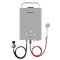 Syfuulv Propane Tankless Water Heater, 1.58GPM 6L Portable Gas Water Heater, 41,000 BTU, Overheating Protection, for Outdoor Shower, Camping, RV, Cabin, Barn, Boat, Gray