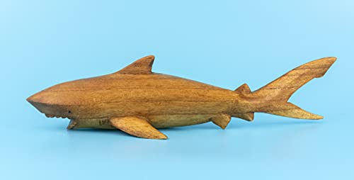 G6 Collection Wooden Hand Carved Shark Statue Sculpture Wood Decorative Home Decor Accent Figurine Handcrafted Handmade Seaside Tropical Nautical Ocean Coastal Decoration Shark (12" Long)