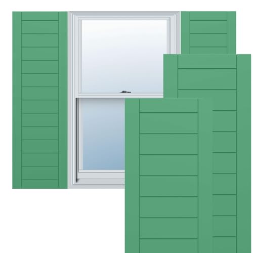 Ekena Millwork TFP001HF15X055LP True Fit PVC Horizontal Slat Framed Modern Style Fixed Mount Shutters, (Per Pair-Hardware Not Included), 15-in. W x 55-in. H, Lily Pads