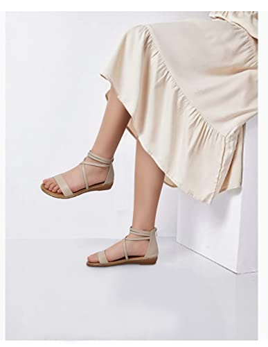 Shibever Gladiator Sandals For Women Dressy Low Wedge Sandals Women Comfortable Platform Shoes Sandals Apricot-8 #TOP5