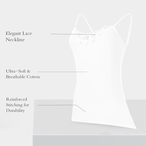 Image of Womens Tank Top Camisoles with Premium Cotton Italian Design - Trimmed with Flower Lace on Neckline