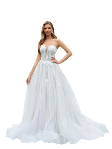Strapless Wedding Dresses for Bride Tulle Appliques Ball Gown for Women Formal Long Bridal Gown