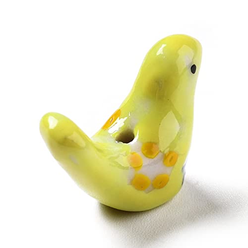 Crafans 10Pcs Porcelain Pigeon Beads, Yellow, 12.5~13x17~19x7~8.5mm, Hole: 1.5mm - Image 2