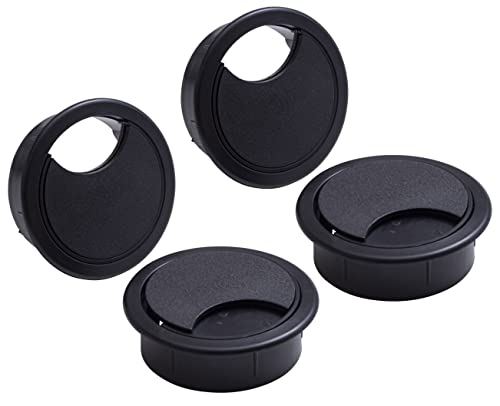 IPEA Pasacables de escritorio redondos negros – 4 unidades – Pasacables para mesas, escritorios, paredes, oficina, casa – Pasacables para cables de ordenador, ratón, TV, teléfono – Diámetro 60 mm