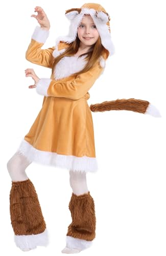 IKALI Fuchs Kostüm für Kinder Mädchen, Süßes Tierkostüm für Fasching Karneval 4-12 Jahre