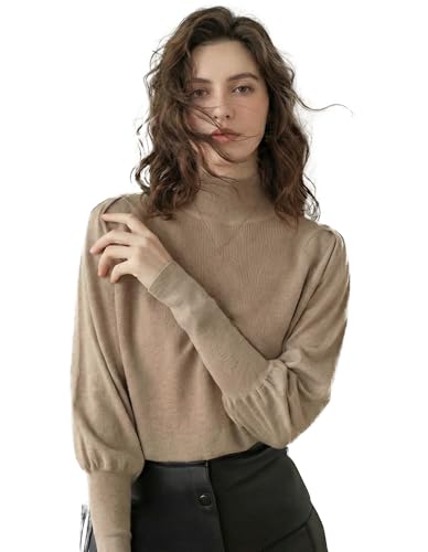 QiuDumo Petite Knit Going Out Tops Pullover Turtleneck Fashion Essentials Outfits Jersey Shirts Camel M