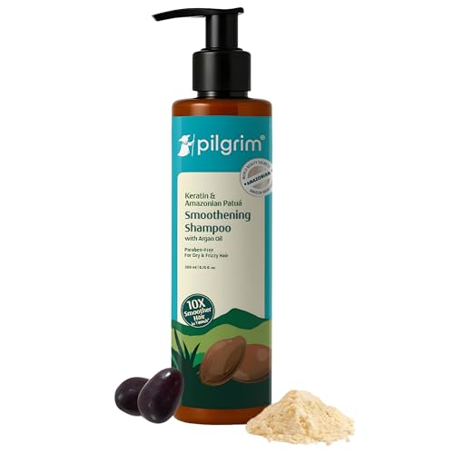 Pilgrim Patuá & Keratin Hair Smoothing Shampoo | Anti-Frizz Formula | Gently Cleanses, Softens & Adds Shine | Smooth, Silky & Bouncy Hair | Sulfate-Free | 6.76 Fl Oz (200ml)