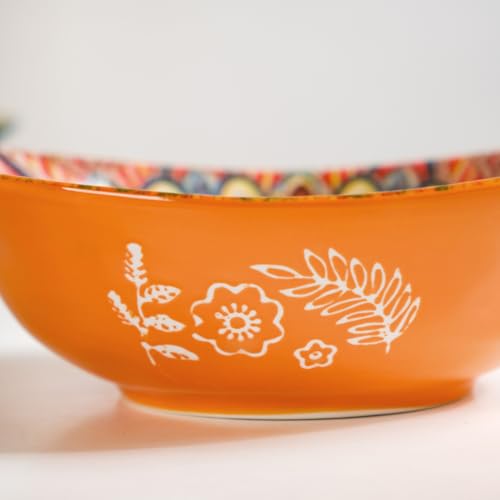 Image of Nestasia Mandala Ceramic Serving Bowl with Handles (400 ml) - Microwave & Dishwasher Safe Pasta Bowl | Floral Bowl with Glossy Finish - Ideal for Soup, Curries, Snacks, Salad & Noodles (Orange)