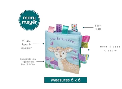 Image of Taggies Soft Cloth Book with Crinkle Paper & Squeaker and Sensory Tags, 6 x 6-Inches, Flora Fawn