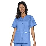 Landau Essentials Relaxed Fit 4-Pocket V-Neck Scrub Top for Women 8232 Ceil Blue