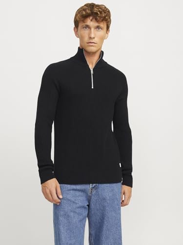 Jack & Jones Jjpannel Aw24-Media Cremallera Jersey de Punto, Negro, XL para Hombre