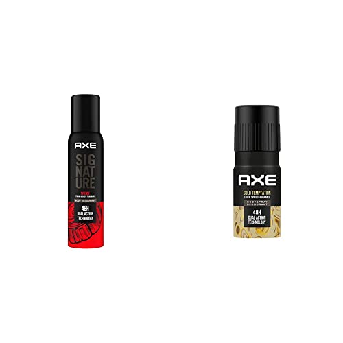 AXE Signature Intense Long Lasting No Gas Body Deodorant Spray For Men 154Ml And Gold Temptation Deodorant Spray, 150Ml