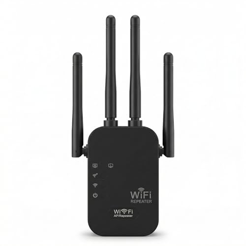 Repeteur WiFi Puissant sans Fil, Amplificateur WiFi 1200Mbps Double Bande 5GHz/2.4GHz Repeteur Puissant Bande WiFi Extender avec 4 Antennes Répéteur WiFi/Routeur/AP...