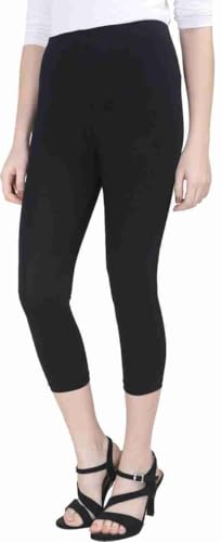 Image of Women's 3 /4 Calf-Length Leggings - Stretchable Cotton Blend, Comfortable Everyday Wear