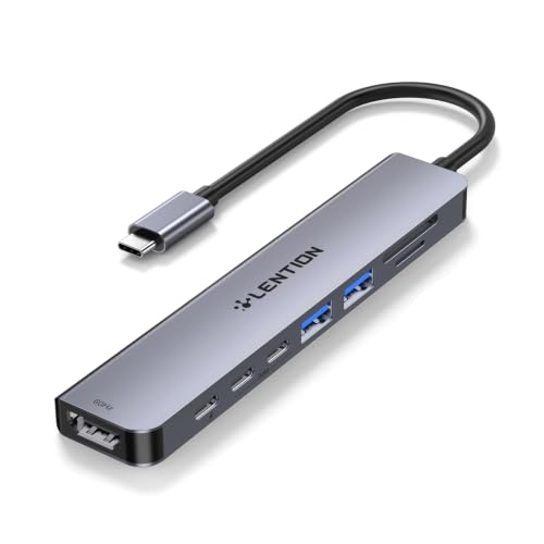 Image of LENTION USB-C Hub, 4K@60Hz HDMI, 100W PD, 2 USB-C, 2 USB 3.0, Card Reader | 2A & 2C Work Simultaneously, Stable Driver 3.0 Certified, for macOS, iOS /iPadOS, Windows & ChromeOS (CE19, Space Gray)