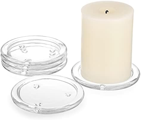 SUMTree 5 PSC Transparent Glass Round Candle Plate Cup Crystal Cup Mat for Pillar Candle Clear Plate Home Décor for Wedding Party Dinner Event Centerpiece Home Decor , 4 Dia/10cm