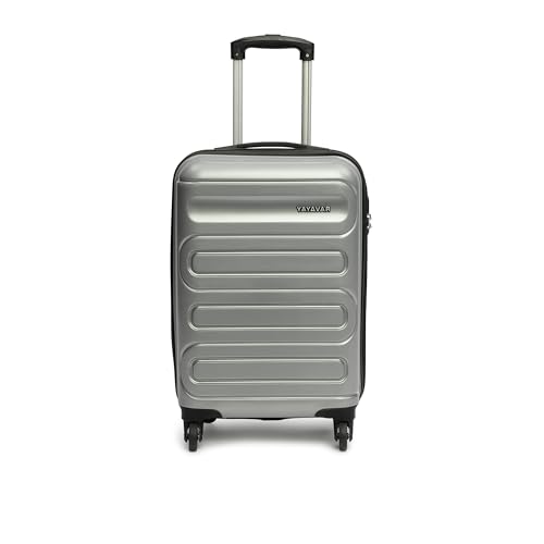 Yayavar Tokyo Dual Colour Hard-Sided Suitcase Bag - 35L| Dual Color Trolley with 4 Spinner Wheels, Number Lock, Water Resistant | Luggage Bag for Travel (Silver & Black, 56cm, Small)