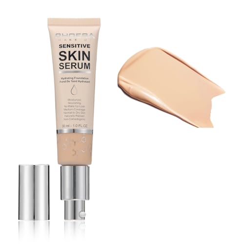 Image of PHOERA Hydrating Serum Foundation – Hyaluronic Acid, Niacinamide, Tea Tree Oil, Allantoin & Vitamin E – Medium Coverage, 12HR Hydration Makeup – Lightweight for Dry & Sensitive Skin Vegan (NUDE)