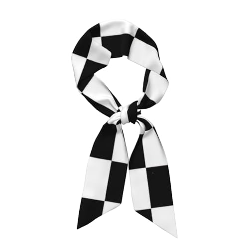 Black and White checkered stripes Print Head Scarf for Women - Smooth, Breathable & Lightweight - Hair Wrap, Scarf