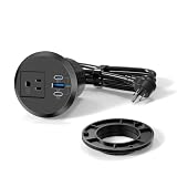 2 Inch Desk Power Grommet Outlet, 1AC Outlets, 3 USB (2 USB-C), Black, 6FT