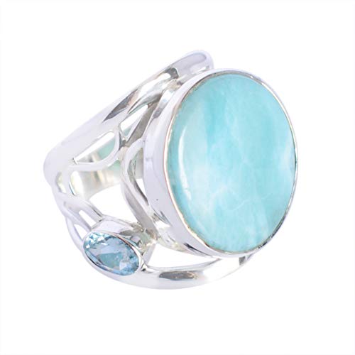 Larimar & Blue Topaz FSJ-5599 Bague argent, cadeau idéal fille
