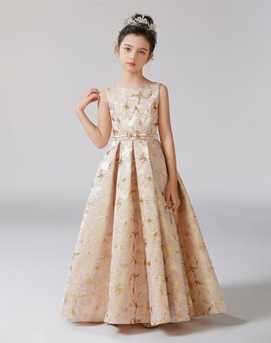 dideyttawl Girls A-Line Satin Flower Girls Dress Floral Embroidery Appliqued Sleeveless Long Jr Bridesmaid Dresses 7503