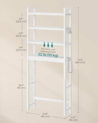 SONGMICS Over The Toilet Storage, 4-Tier Over Toilet Bathroom Organizer with Adjustable Shelves, 10.2 x 24.8 x 72.8 Inches, Space-Saving, Cloud White UBTS041W01 - Image 4