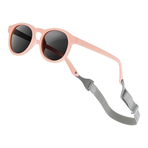 AEUNIV Baby Sunglasses with Straps, Retro Round Frame Flexible Polarised UV400 Cover