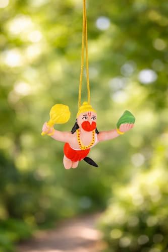 Image of Flying Lord Hanuman for Car Hanging Ornament | Handmade Decorative Car Hanging Accessory | Door Window Hanging Hanuman Ji Idol for Car Dashboard (Pack of 01)(Multicolor)