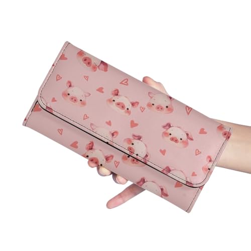 Image of AFPANQZ Adorable Pigs Print Womens Wallets, Leather Trifold Multi Card Holder Slots Wallet, Elegant Clutch Long Purse for Women Ladies Travel Purses with Phone Holder Zip Coin Pocket, Pink