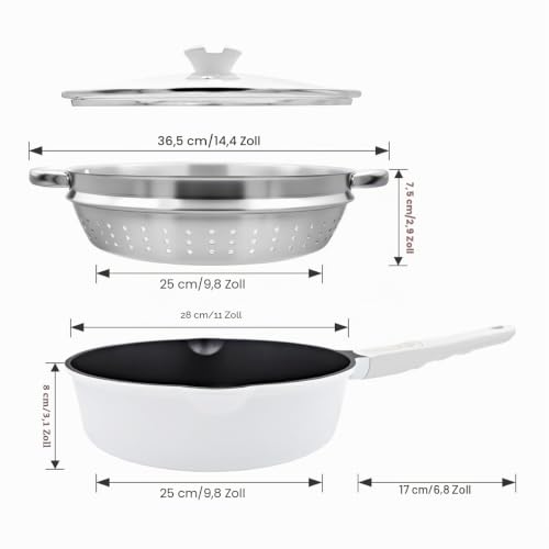 Pfanne 28cm mit Deckel, 4-Teiliges Set Antihaft Pfanne -Weiß-Schwarz – Ansicht 7