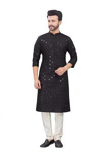Mens Kurta Kurta Pajama Set Indian Casual Wedding Dress, Black