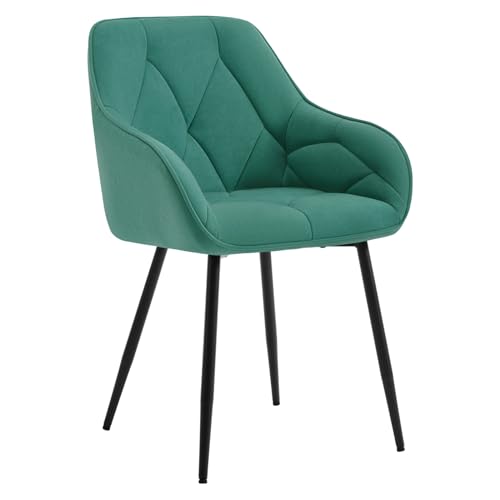 WOLTU Silla de Comedor, Silla de Cocina con Apoyobrazos, Respaldo Comodo, con Patas Metálicas, para Salon Dormitorio y Oficina, Terciopelo, Turquesa, EZS02ts-1