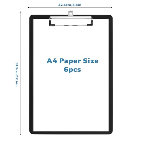 7 Pcs Portapapeles con Pinza A4, Carpeta con Pinza, Carpetas de Plastico con Gancho, Carpeta Portapapeles de Plástico para Documentos Estudiantes Profesores Material de Oficina (Negro) - imagen 2