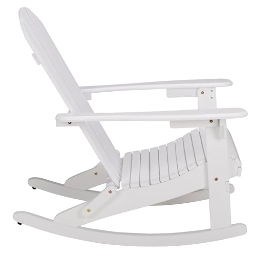 SAFAVIEH Outdoor - Stowe Adirondack Rocking Chair - White Solid Wood - Weather Resistant - Ideal for Patio, Deck, Porch, Backyard, 18.3" Seat Height (PAT6001E)