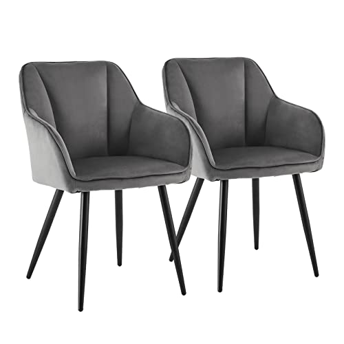CLIPOP Juego de 2 sillas de comedor acolchadas de terciopelo gris con reposabrazos y patas de metal, sillón tapizado para sala de estar, dormitorio u oficina en casa
