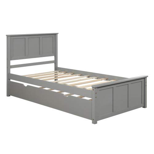 Mera Platform Bed with Twin Size Trundle, Twin Size Frame (Gray 3)