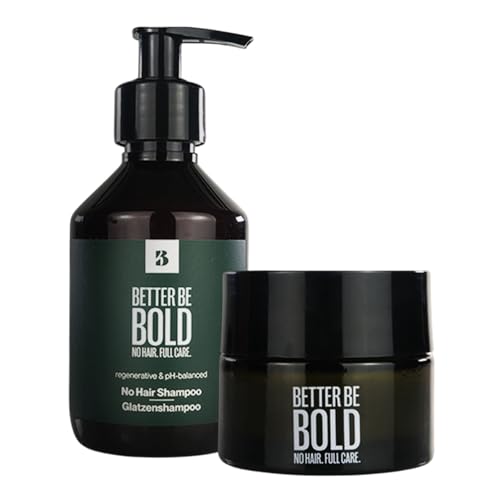 BETTER BE BOLD 'Basic' rutina para el cuidado de la calvicie (0-3 mm) | Crema calva matificante (0-3 mm) + champú nutritivo (0-6 mm) | Cuidado de la calvicie premium
