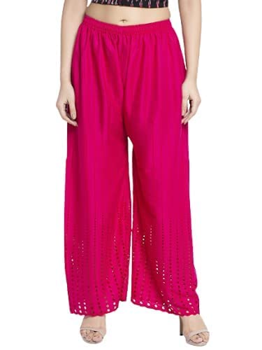 siddhi india fashion Full Stretchable Solid Regular Shining Chikankari Embroidered Straight Palazzo for Womans and Girls Rani Pink XL-picture-46