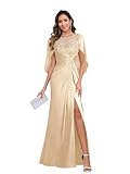 WIKGUI Mermaid Mother of The Bride Dresses for Women Lace Satin Evening Dress with Cape Champagne Formal Gown Size 6